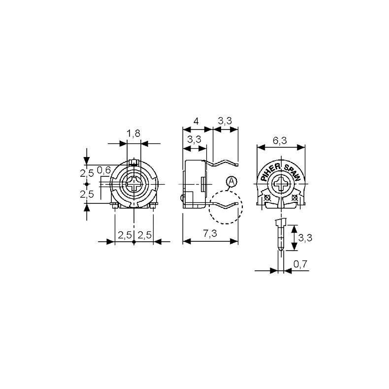 Minitrimmer horisontal 50K Ohm