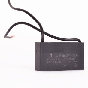 Motorkondensator 1�F 450Vac 36x10x20mm med ledninger