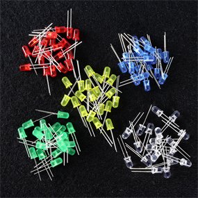 LEDS 100stk. 5mm 5 FORSKELLIGE FARVER - Ensfarvet 5mm lysdioder - EL-SUPPLY