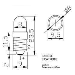 LED E10 Lampe hvid 12VDC 0.163W max 5lumen
