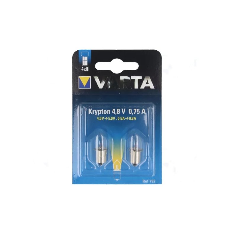 Lygtelampe P13.5s 4.8V/750mA kort m. 2 stk.