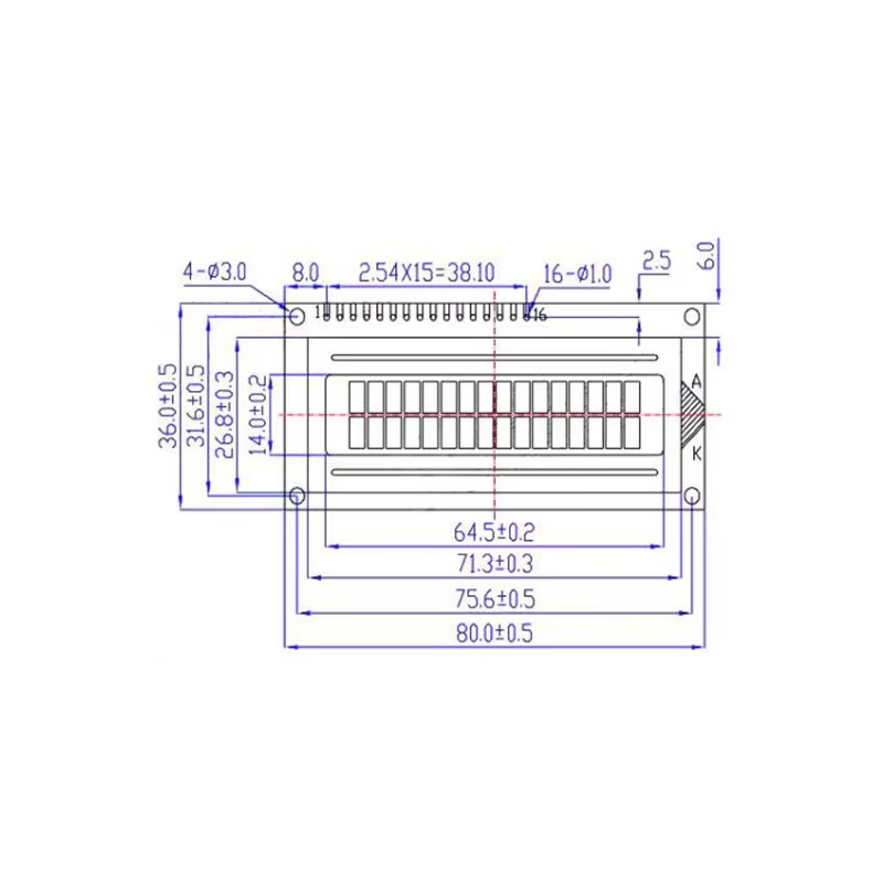 LCD modul Grn/sort 16X2 m. IIC/I&sup2;C 5V Interface
