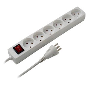 6 HUL STIKDSE HVID med JORD AFBRYDER 3m LEDNING