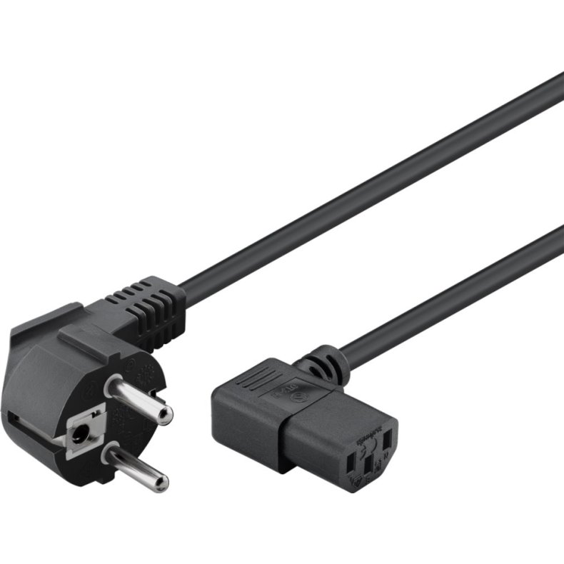Apparatledning 1.8m sort schuko 0.75mm vinklet C13