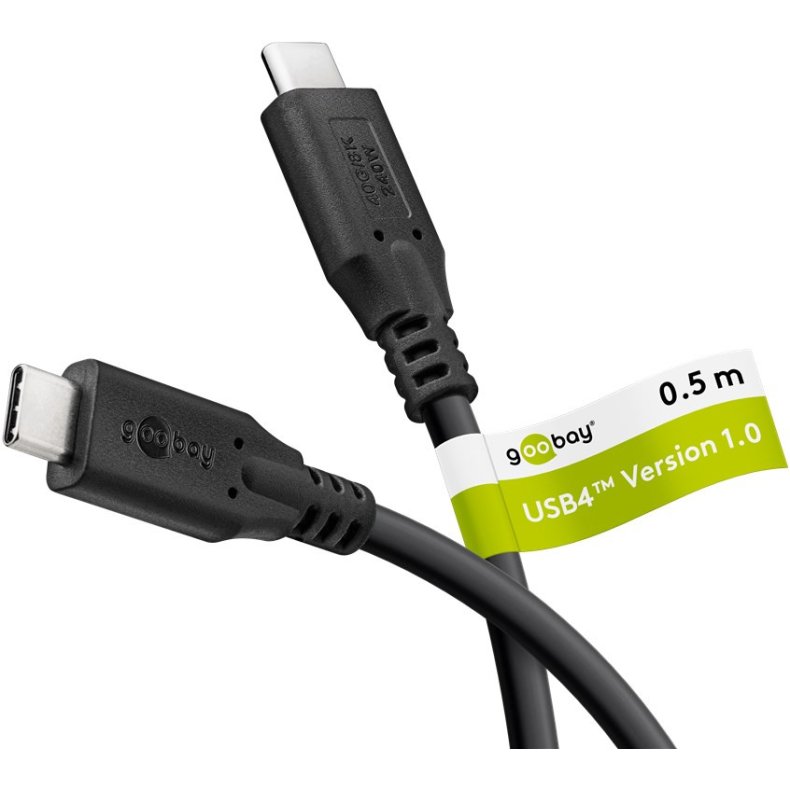 USB-C kabel USB4 240W 40Gbit/s Power Delivery 0.5m sort