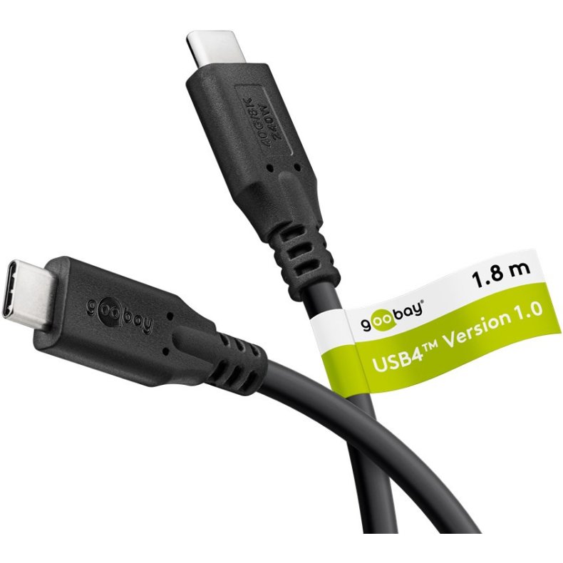 USB-C kabel USB4 240W 40Gbit/s Power Delivery 1.8m sort