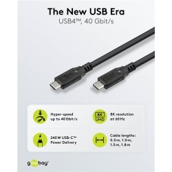 USB-C kabel USB4 240W 40Gbit/s Power Delivery 1.5m sort