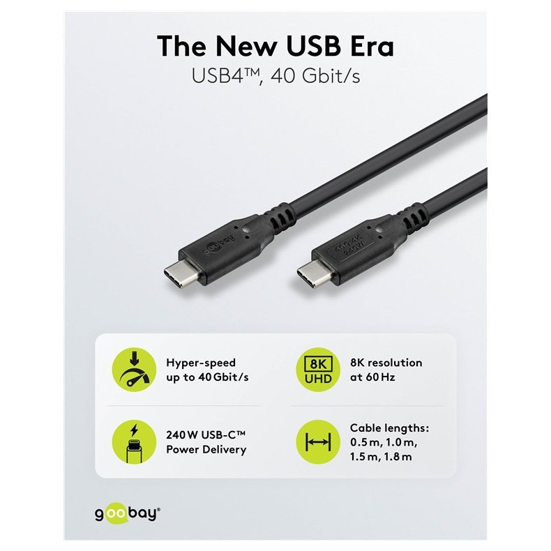 USB-C kabel USB4 240W 40Gbit/s Power Delivery 1.5m sort