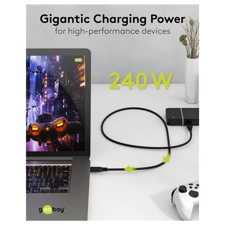 USB-C kabel USB4 240W 40Gbit/s Power Delivery 1.5m sort