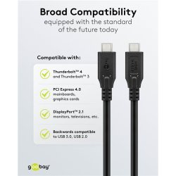 USB-C kabel USB4 240W 40Gbit/s Power Delivery 1.5m sort