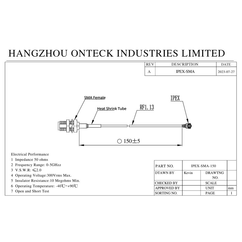 SMA hun IPEX vinkel hun adapter 15cm