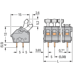 Printklemme WAGO 5.08mm 3p 45
