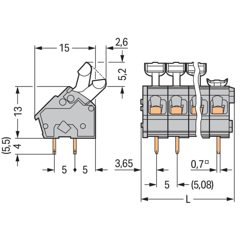 Printklemme WAGO 5.08mm 3p 45