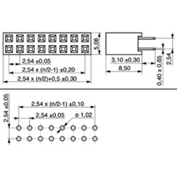 HUN PINRKKE 2x20 POLER 2.54mm