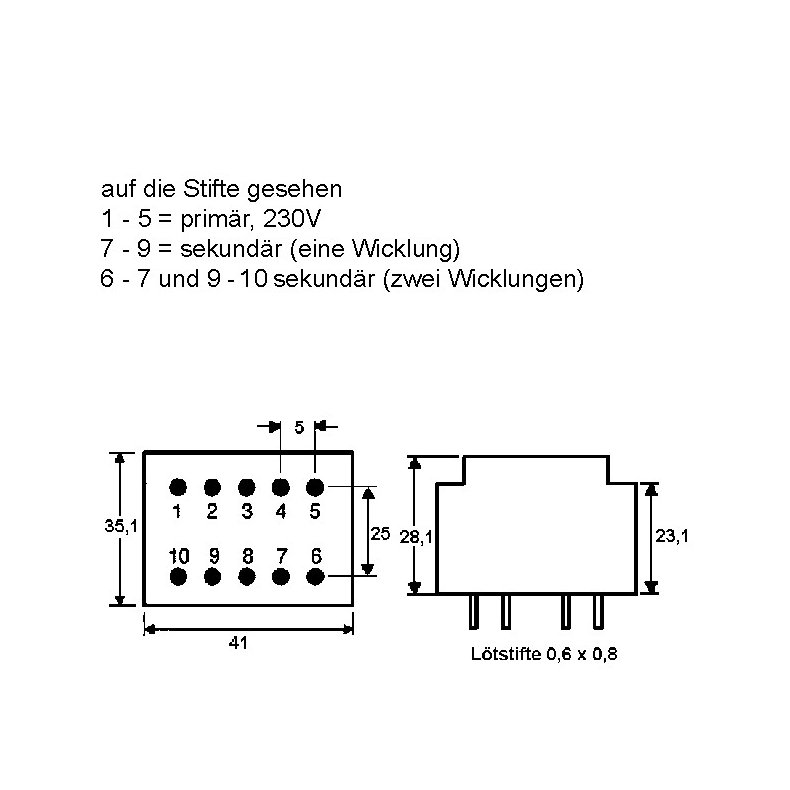 PRINTTRANSFORMATOR 1x9V/4.5VA