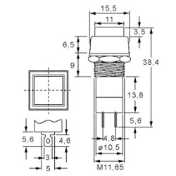 TRYKAFBRYDER GUL ON-OFF 125VAC/3A 15.5x15.5mm =12mm