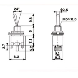 Vippeomskifter 2pl on-on 5mm DPDT 125Vac/3A