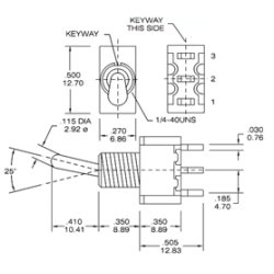Vippekontakt 1pl (on)-off-(on) 6.5mm SP3T 125Vac/28Vdc 5A