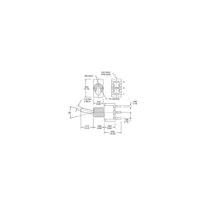 Vippekontakt 1pl (on)-off-(on) 6.5mm SP3T 125Vac/28Vdc 5A