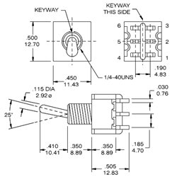 Vippekontakt 2pl (on)-off-(on) 6.5mm DP3T 5A/125Vac