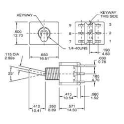 Vippekontakt 3pl on-off-on 6.5mm 3P3T 5A/125Vac