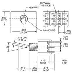 Vippekontakt 4pl on-off-on 6.5mm 4P3T 6A/125Vac