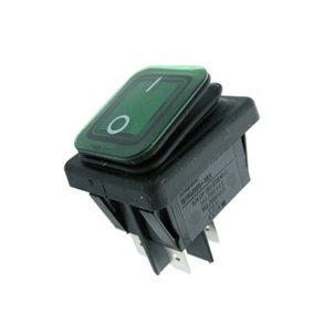 Vandtt afbryder med lys 2pl on-off grn (IP65) DPST 250V/16A montagehul 30.2x22mm