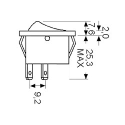 Vippeafbryder 1pl on-off sort SPST montagehul 30.5x11mm 250V/10A
