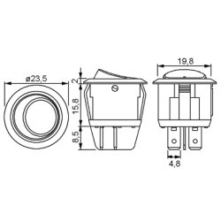 Vippeafbryder 2pl on-off med grnt lys DPST 20.2mm DPST 12VDC/20A