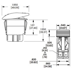Vippeafbryder 1pl on-off 12V/20A sort SPST montagehul 36.8x21mm IP66/68