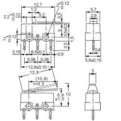 MICROSWITCH med ARM 0.1A 30VDC D2F01L PCB TERMINALER