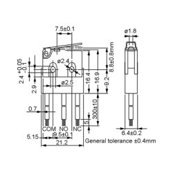 MICROSWITCH med ARM 5A/125VAC 3A/250VAC med 30cm LEDNING IP67