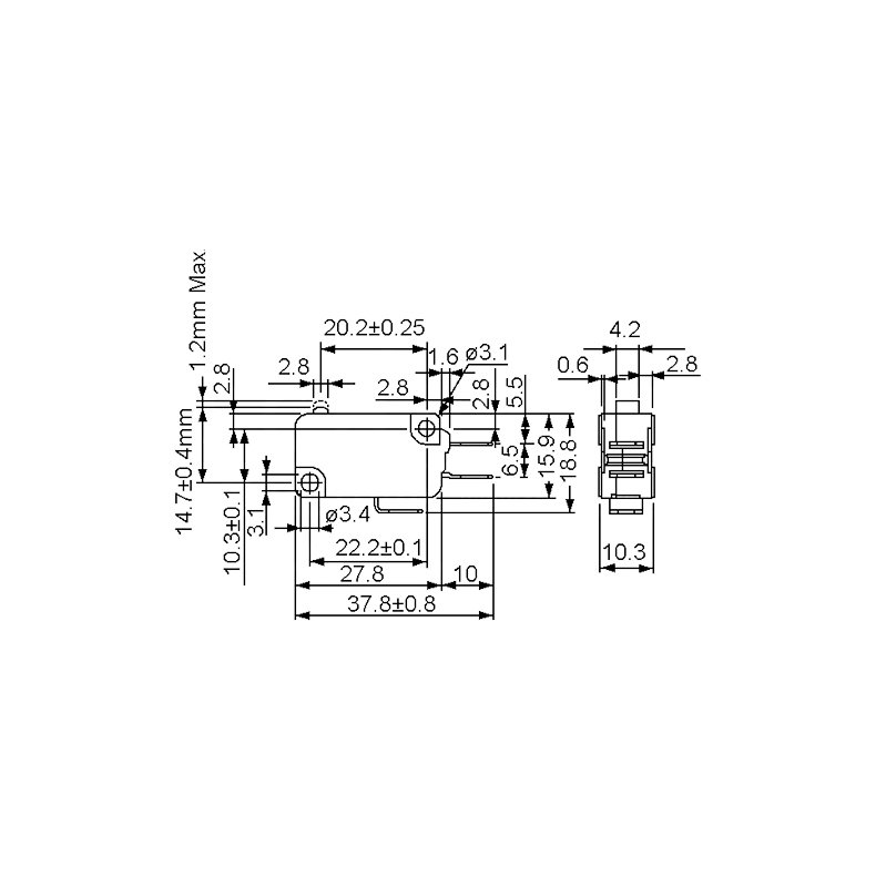 MICROSWITCH uden ARM 16A 125/250VAC 4.8mm TERMINALER