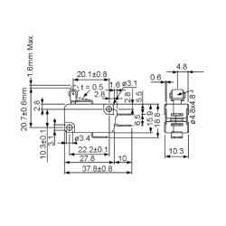 MICROSWITCH med RULLE P ARM 16A 125/250VAC 4.8mm TERMINALER