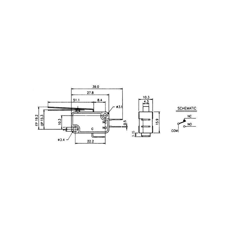 MICROSWITCH med ARM 5A 125/250VAC 4.8mm TERMINALER