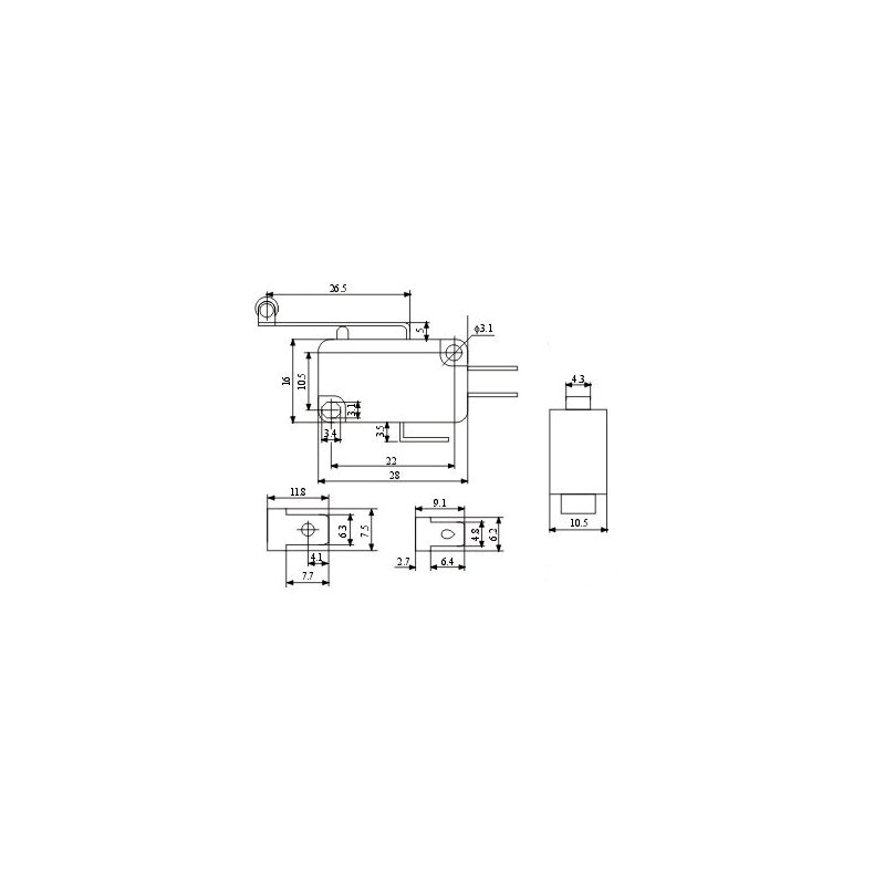 MICROSWITCH med RULLE P� ARM 5A 125/250VAC 6.3mm TERMINALER