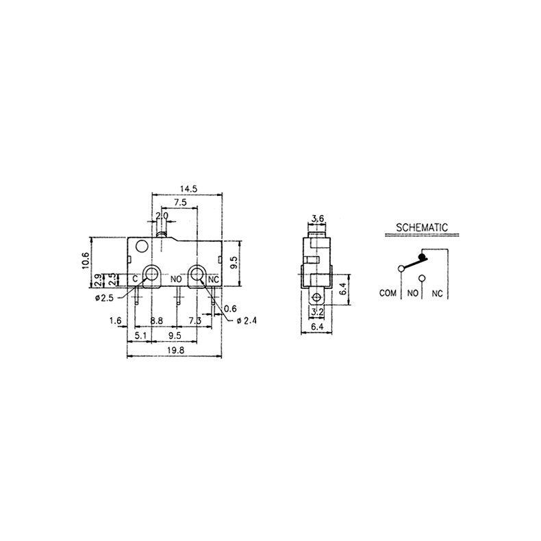 MICROSWITCH uden ARM 3A 125/250VAC 3.2mm TERMINALER