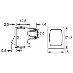 Vippeafbryder 1pl on-off SPST 250V/10A montagehul 19x12.9mm