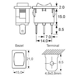 Vippeomskifter 1pl on-off-on SP3T 250V/10A sort montagehul 19x12.9mm