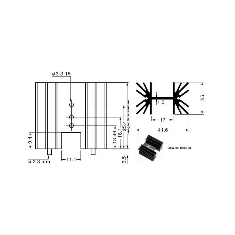 KLEPROFIL 41.6x38.1mm TO220 K/W=5.0