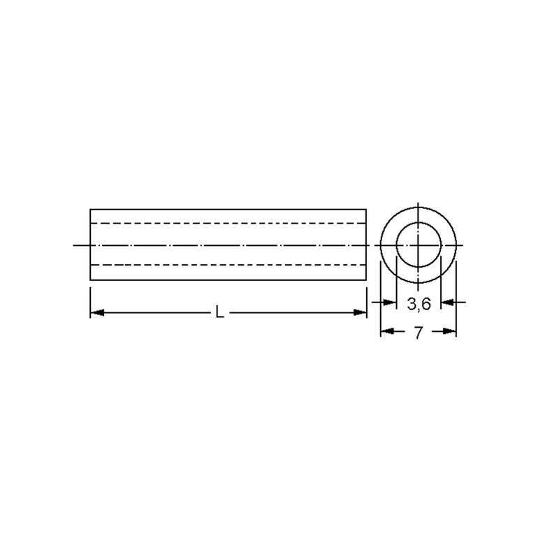 Afstandsr�r sort pvc �7xL5mm indvendig �3.6mm