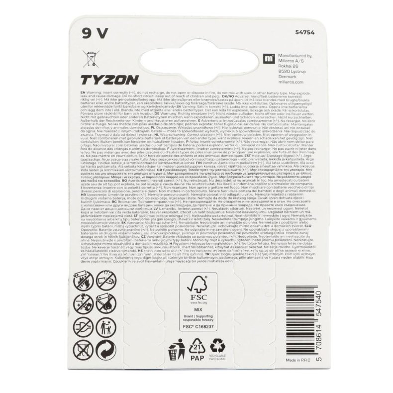 Tyzon super alkaline-batterier 9V 2stk.