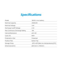 XTAR 18650 Li-Ion batteri 3.6V 3500mAh m. hvet +pol 18,4xH69mm
