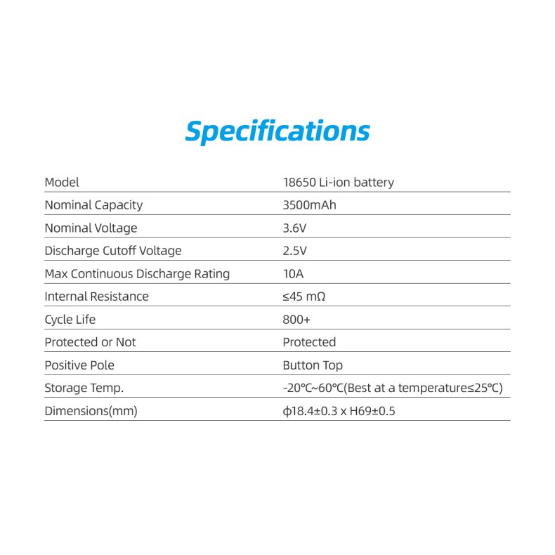 XTAR 18650 Li-Ion batteri 3.6V 3500mAh m. hvet +pol 18,4xH69mm