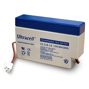 Blyakkumulator 96x25x62mm 12V/0.8Ah m. ledning vedligeholdelsesfri gele