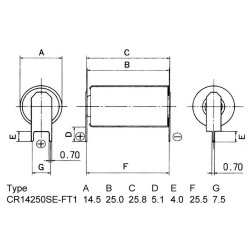 LITHIUM 1/2AA 3.6V 750mA m. PRINTSPYD BATTERI CR14250SE-FT1 7.5mm