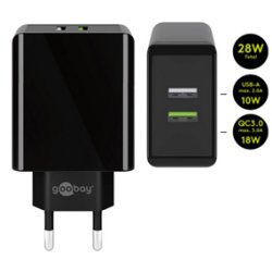 USB STRMFORSYNING 230Vac/5Vdc-3A/9Vdc- 2A/12Vdc-1.5A +5Vdc-2A 28W SORT