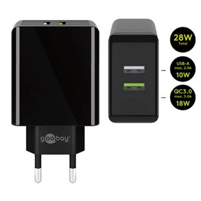 USB STRMFORSYNING 230Vac/5Vdc-3A/9Vdc- 2A/12Vdc-1.5A +5Vdc-2A 28W SORT