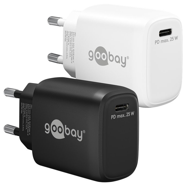 USB str�mforsyning 230Vac/5Vdc-3A/9Vdc-2.77A 25W hvid hurtig lader USB-PD