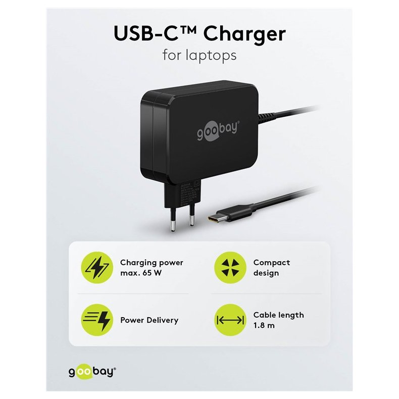 USB-C lader til laptop sort 65W